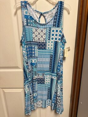 Bobbie Brooks Blue Multi-Pattern Sleeveless Dress
